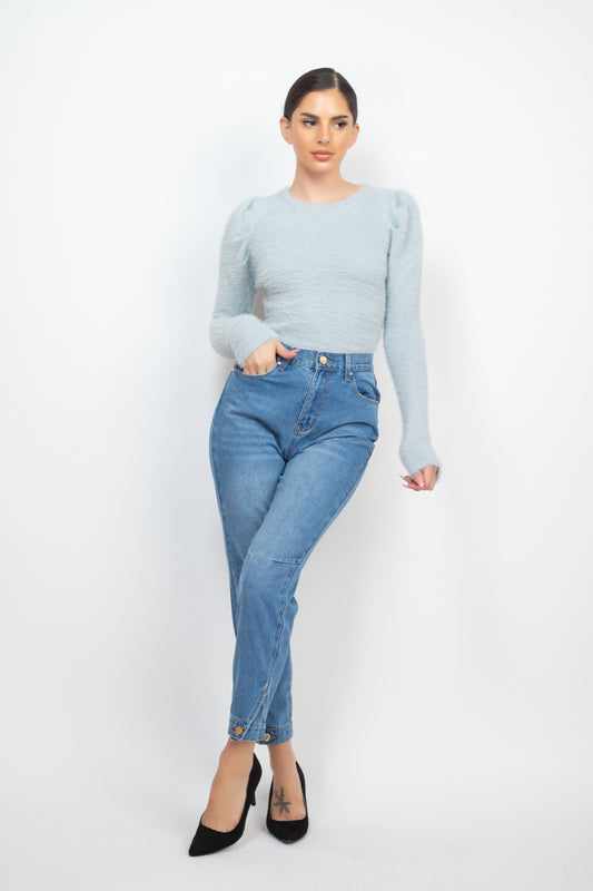 Light Denim Mom Jeans - Shopping Therapy, LLC