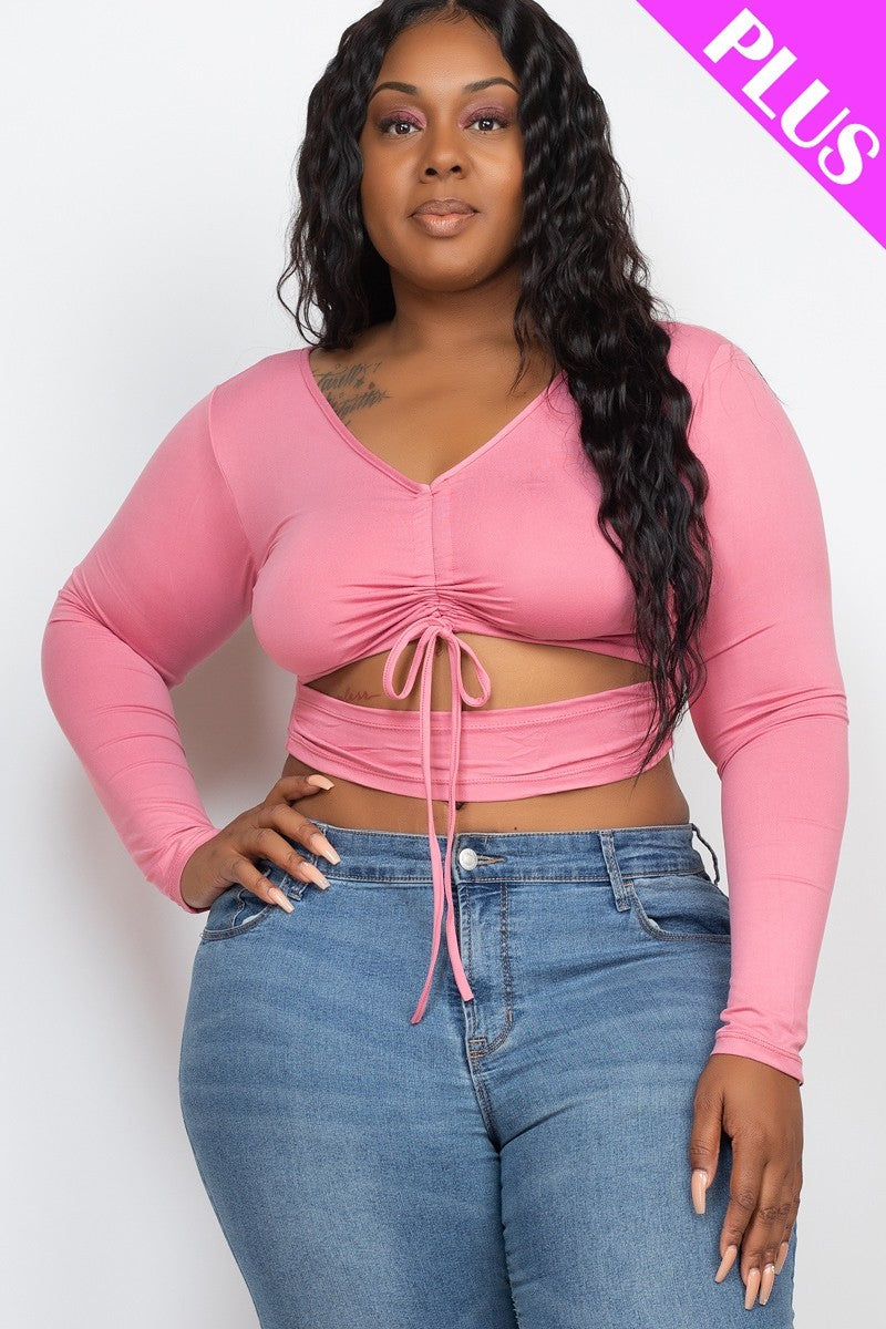 Polignac Plus Size Ruched Cutout Crop Top-Flattering & Comfortable - Shopping Therapy, LLC