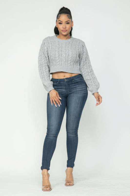 Heather Gray Cable Pullover Long Sleeve Sweater - Shopping Therapy, LLC Sweater
