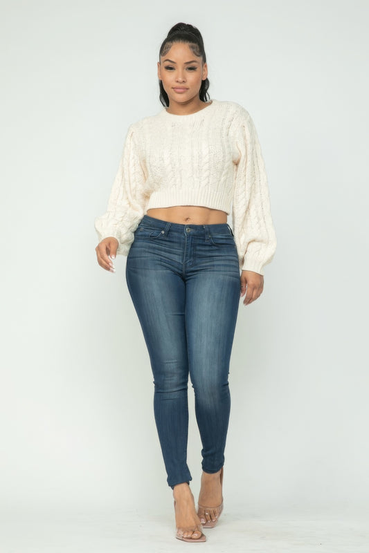 Cream Cable Pullover Long Sleeve Sweater - Shopping Therapy, LLC