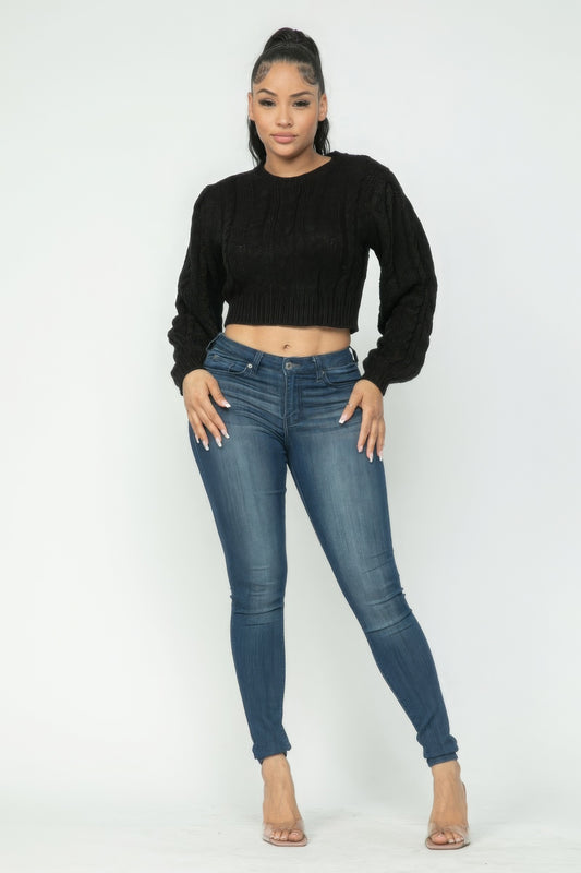 Black Cable Pullover Long Sleeve Sweater - Shopping Therapy, LLC Sweater