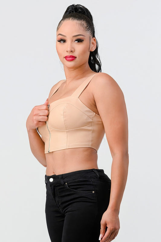 Nude Faux Leather PU Sleeveless Cropped Top - Shopping Therapy, LLC