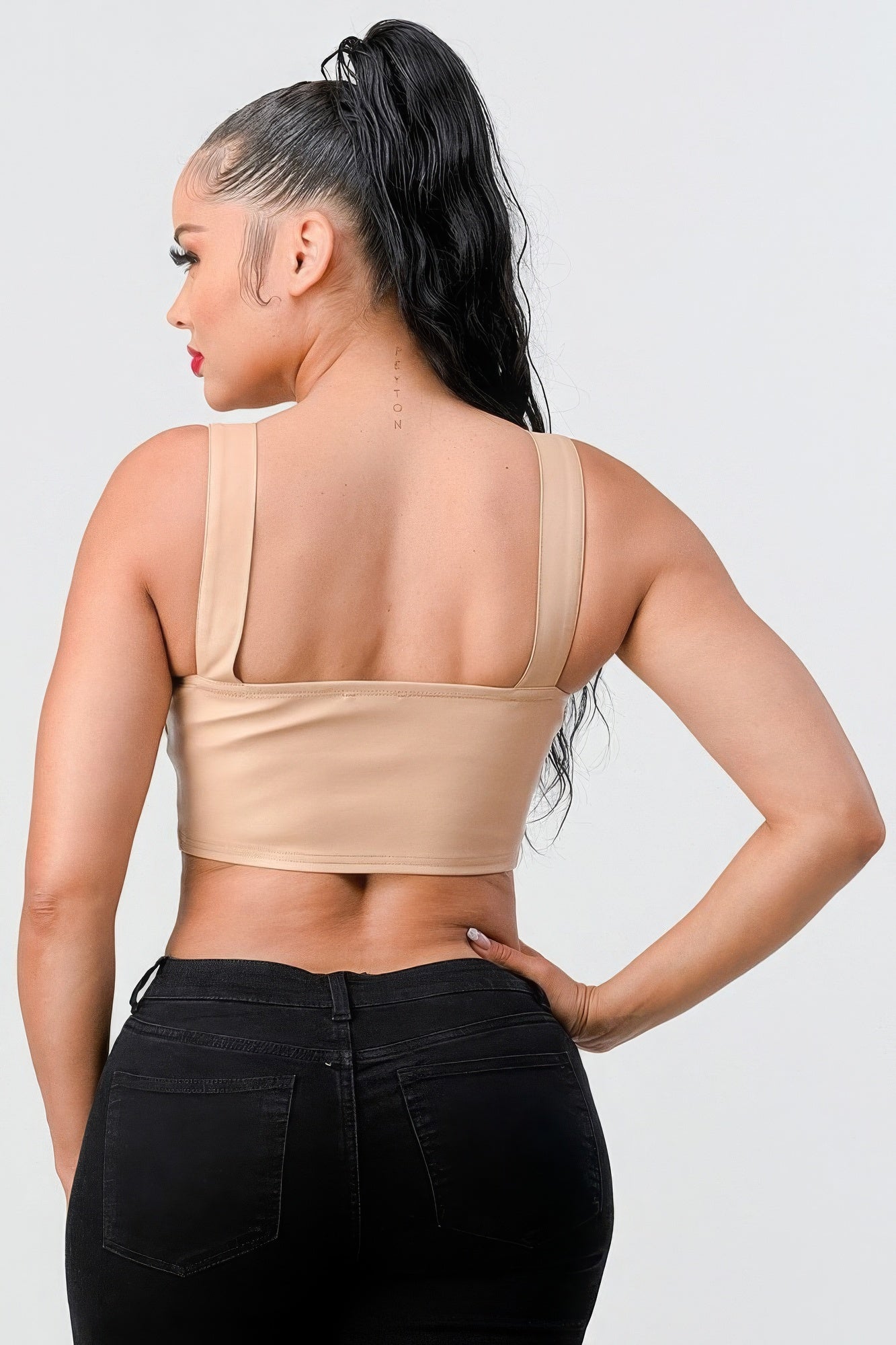 Nude Faux Leather PU Sleeveless Cropped Top - Shopping Therapy, LLC