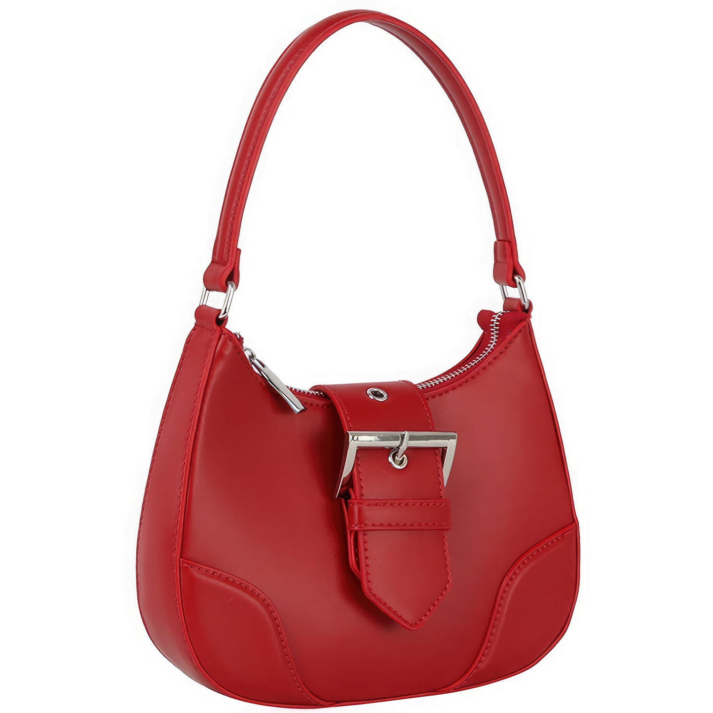 Trendy Buckle Shoulder Bag with Curved Handle - Shopping Therapy, LLC Handbags