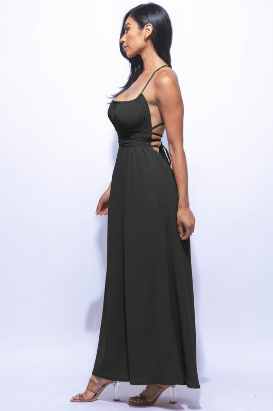 Exquisite Black Spaghetti Strap Side Slit Maxi Dress – Elegant Evening Gown - Shopping Therapy, LLC Maxi Dresses