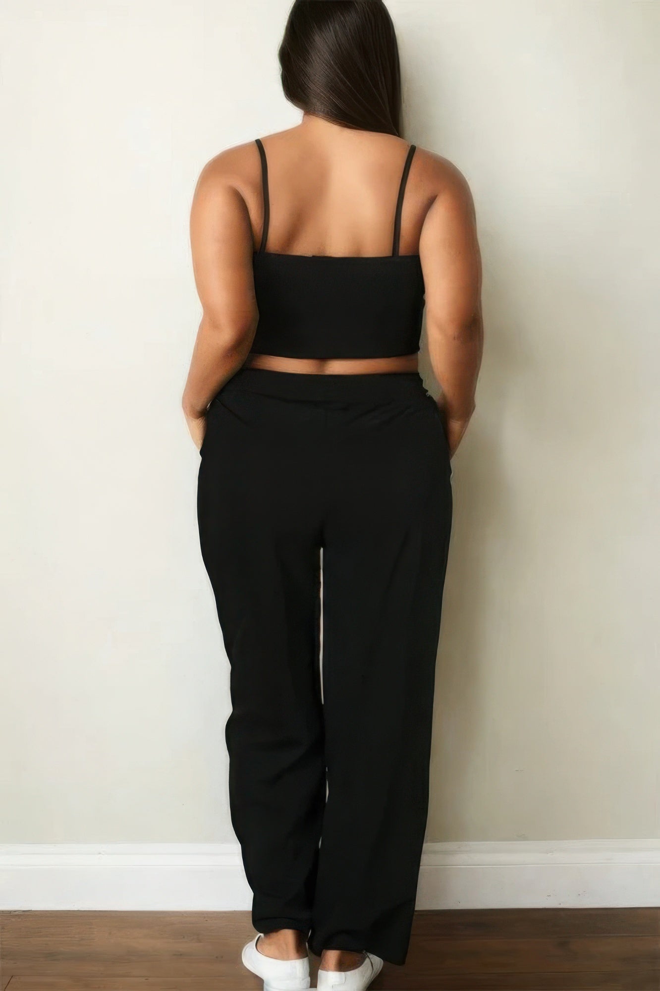 Black Plus Size Bustier Cami Crop Top & Pants Set– Sleek and Stylish Look! - Shopping Therapy, LLC Sets