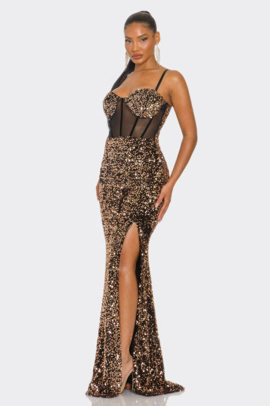 Exquisite Rose Gold Velvet Corset Maxi Dress – Glamorous Evening Gown - Shopping Therapy, LLC Maxi Dresses