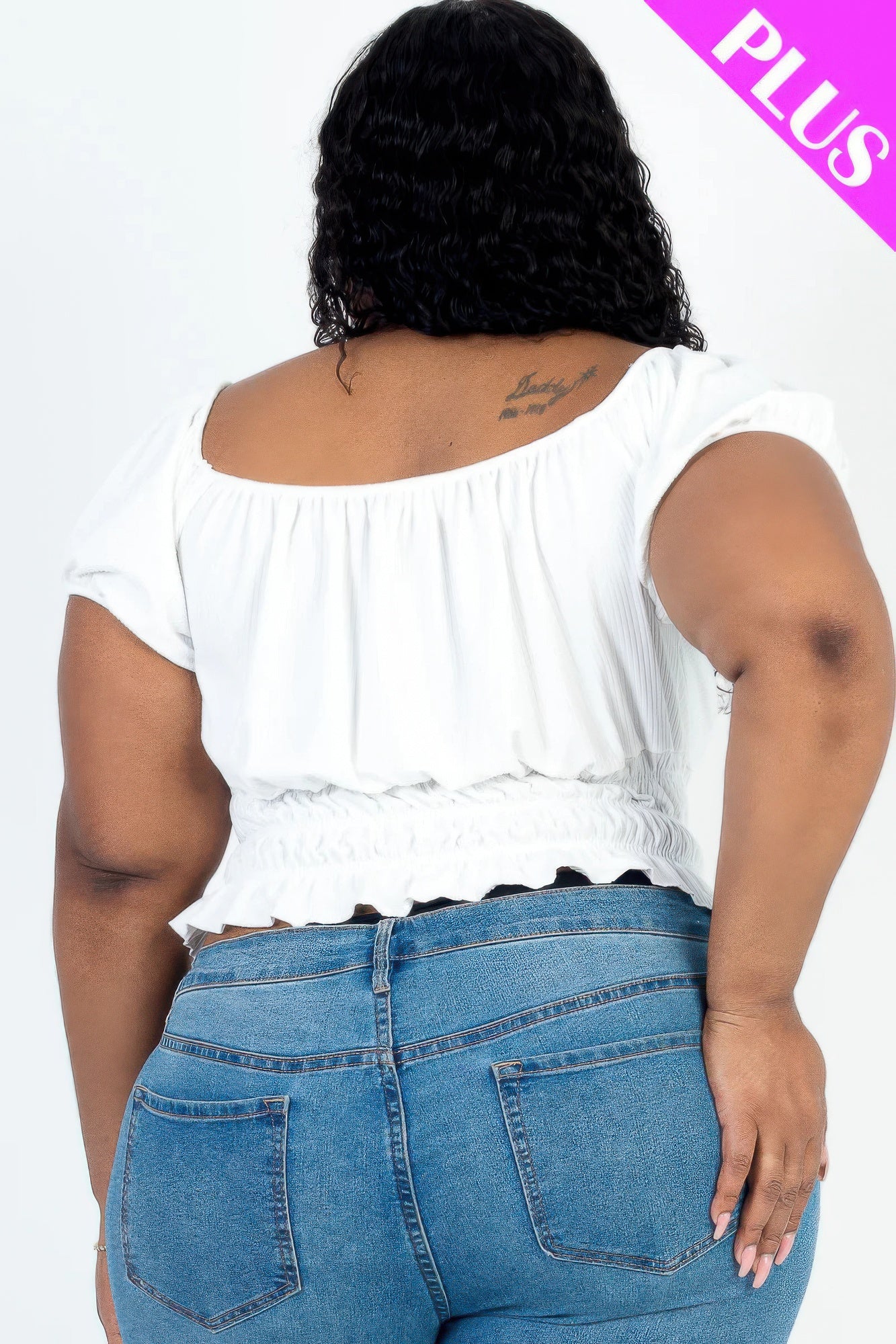 White Plus Size Ruched Short Sleeve Top – Ribbed Knit Stretchy - Shopping Therapy, LLC Tops