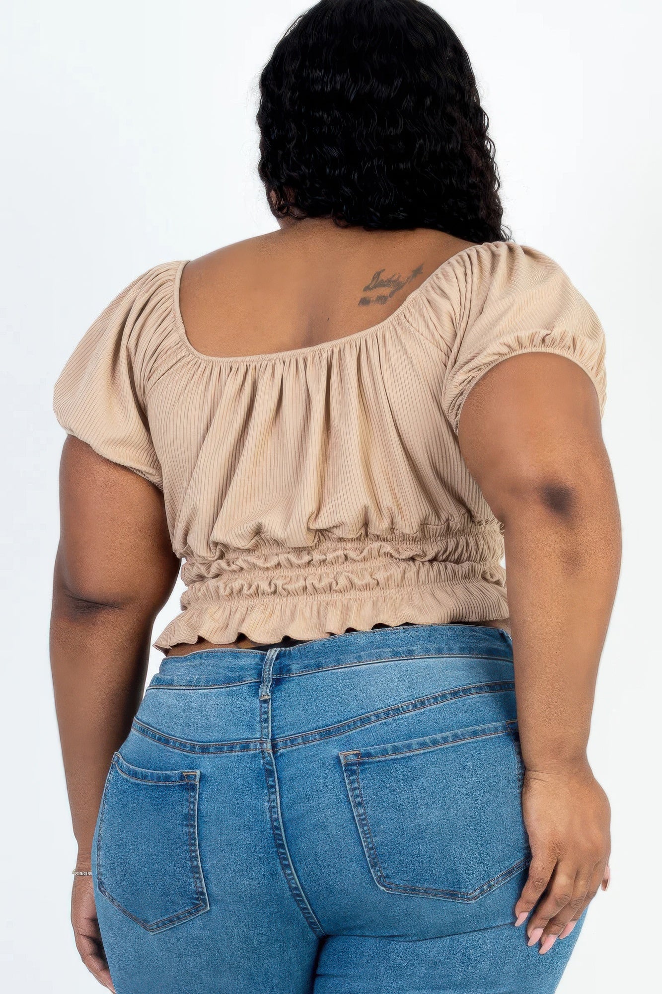 Latte Plus Size Ruched Short Sleeve Ribbed Knit Top -Chic Wardrobe Essential - Shopping Therapy, LLC Tops