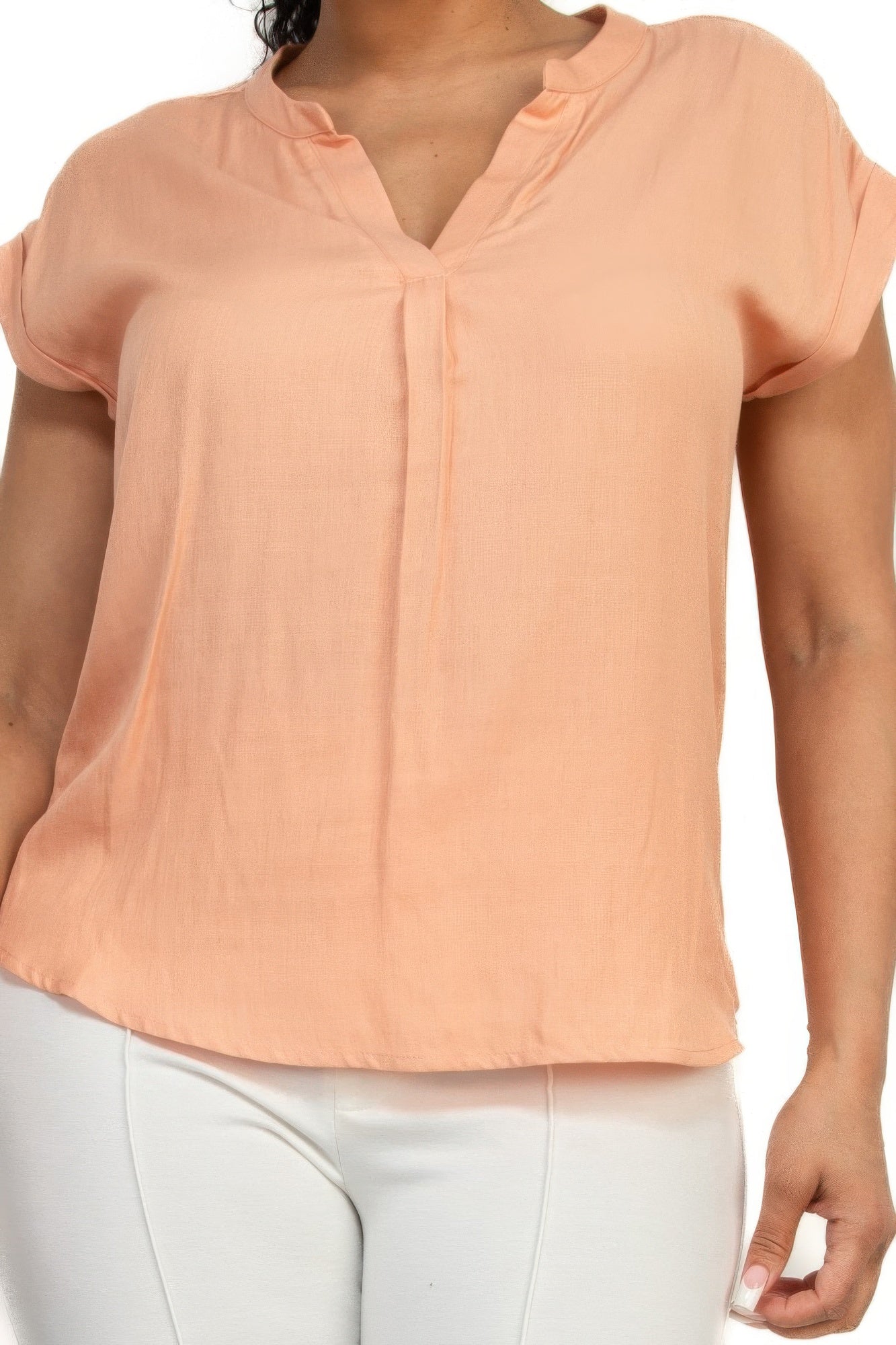 Peach V-Neck Short Sleeve Top – Effortless Chic Summer Style for Women - Shopping Therapy, LLC