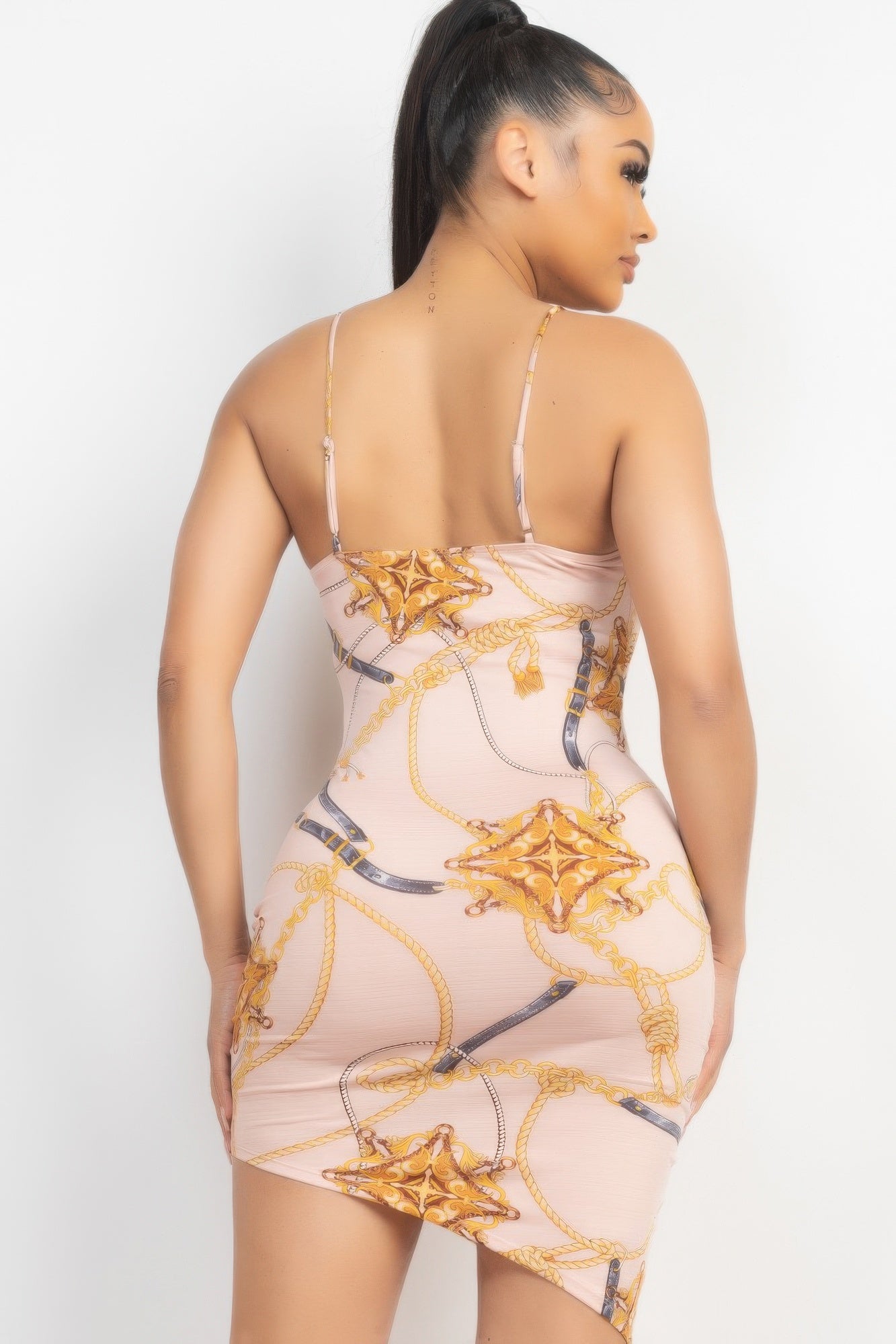 Pink Spaghetti Strap Ruched Asymmetrical Hem Dress - Shopping Therapy, LLC midi dress