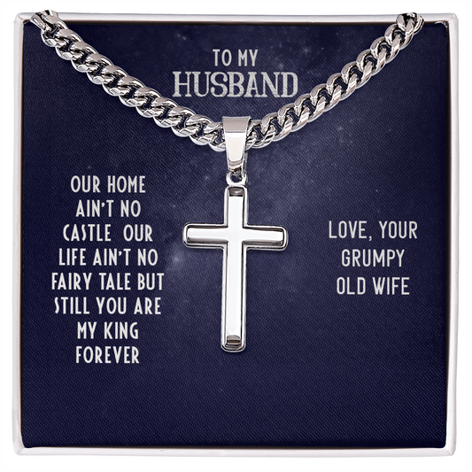 Husband’s Cuban Link Chain with Artisan Cross – Timeless Father’s Gift - Shopping Therapy, LLC Jewelry