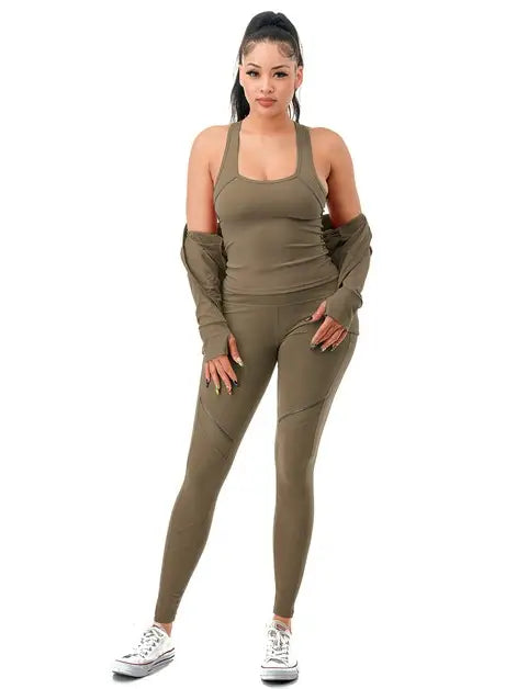 Olive Active Wear 3 Piece set - Shopping Therapy, LLC Athletic Wear