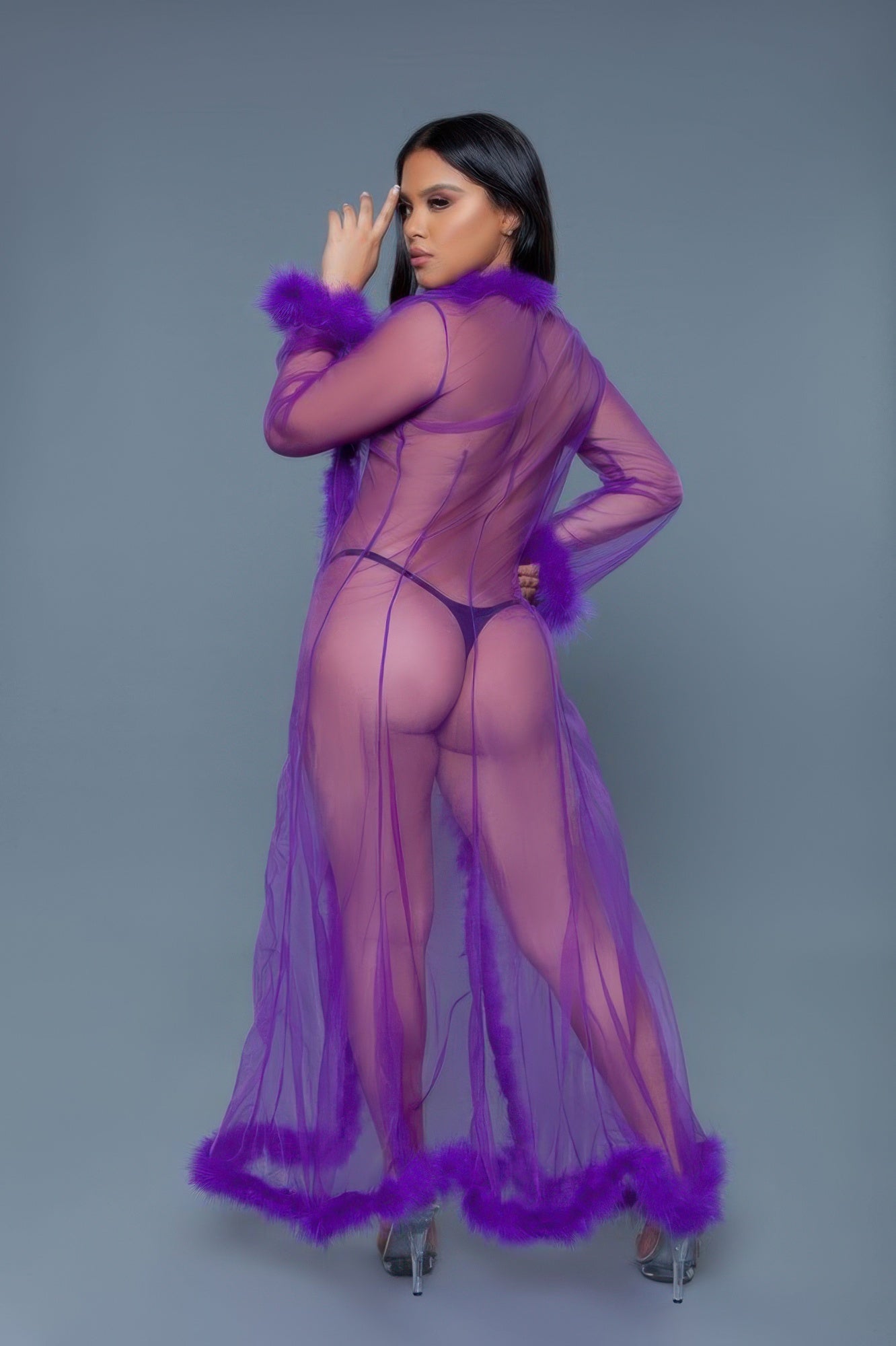 Faux Fir Trim Marabou Robe - Shopping Therapy, LLC