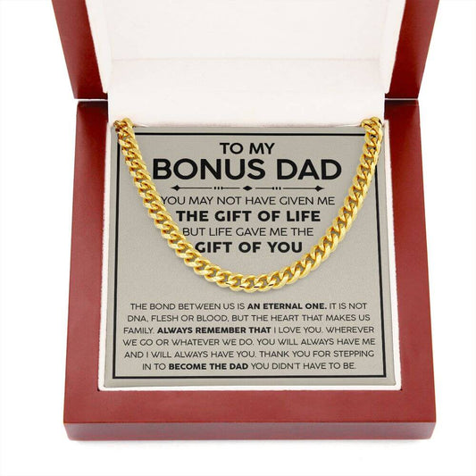 Bonus Dad Cuban Link Chain – Stepdad Gift, Father Figure Necklace for Men - Shopping Therapy, LLC Jewelry