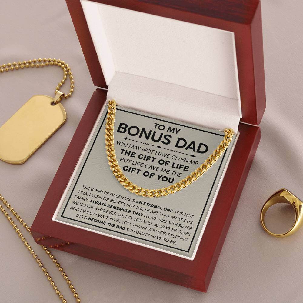 Bonus Dad Cuban Link Chain – Stepdad Gift, Father Figure Necklace for Men
