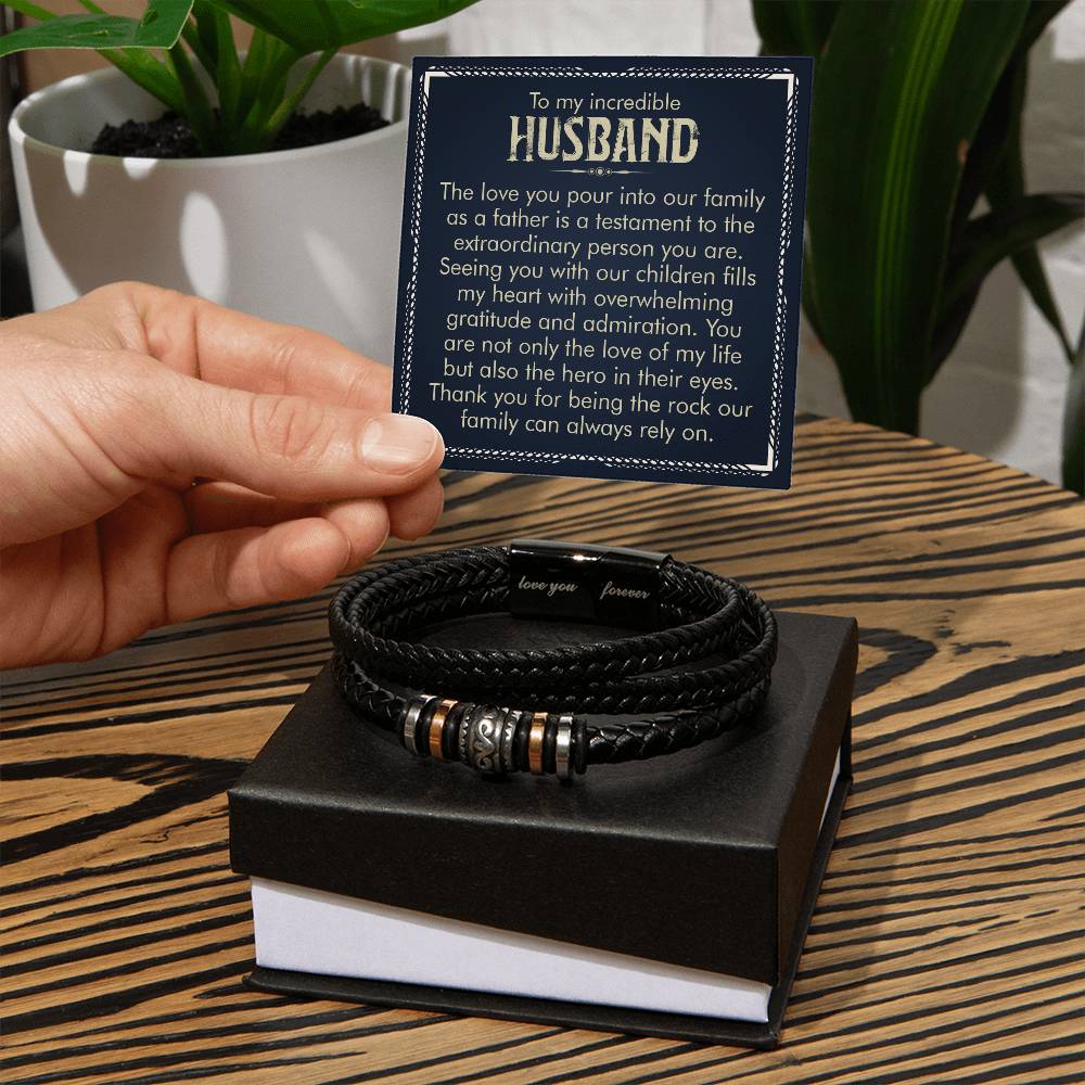 To My Incredible Husband-Men's Vegan Leather Bracelet - Shopping Therapy Jewelry