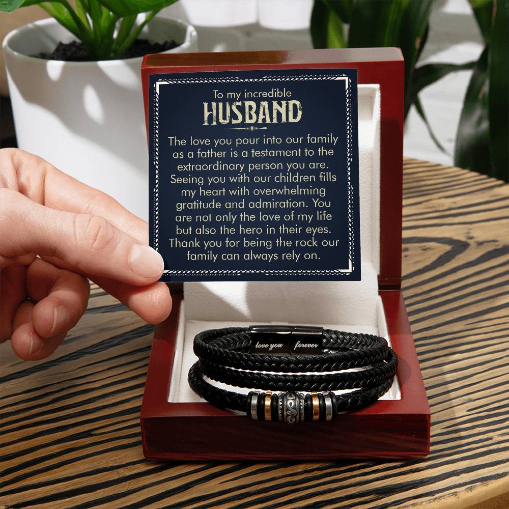 To My Incredible Husband-Men's Vegan Leather Bracelet - Shopping Therapy Luxury Box w/LED Jewelry