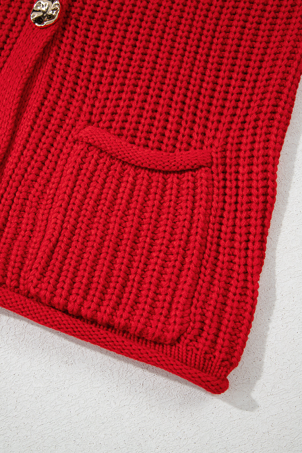 Fiery Red Textured Knit Sweater Vest with Side Pockets & Button Front - Shopping Therapy, LLC Sweaters & Cardigans/Sweater Vests