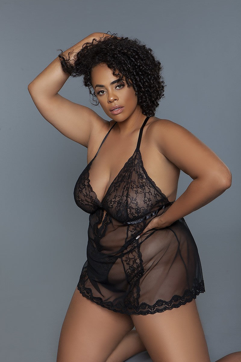 Black Wire-Free Lingerie Babydoll Thong Set - Shopping Therapy 3XL Lingerie