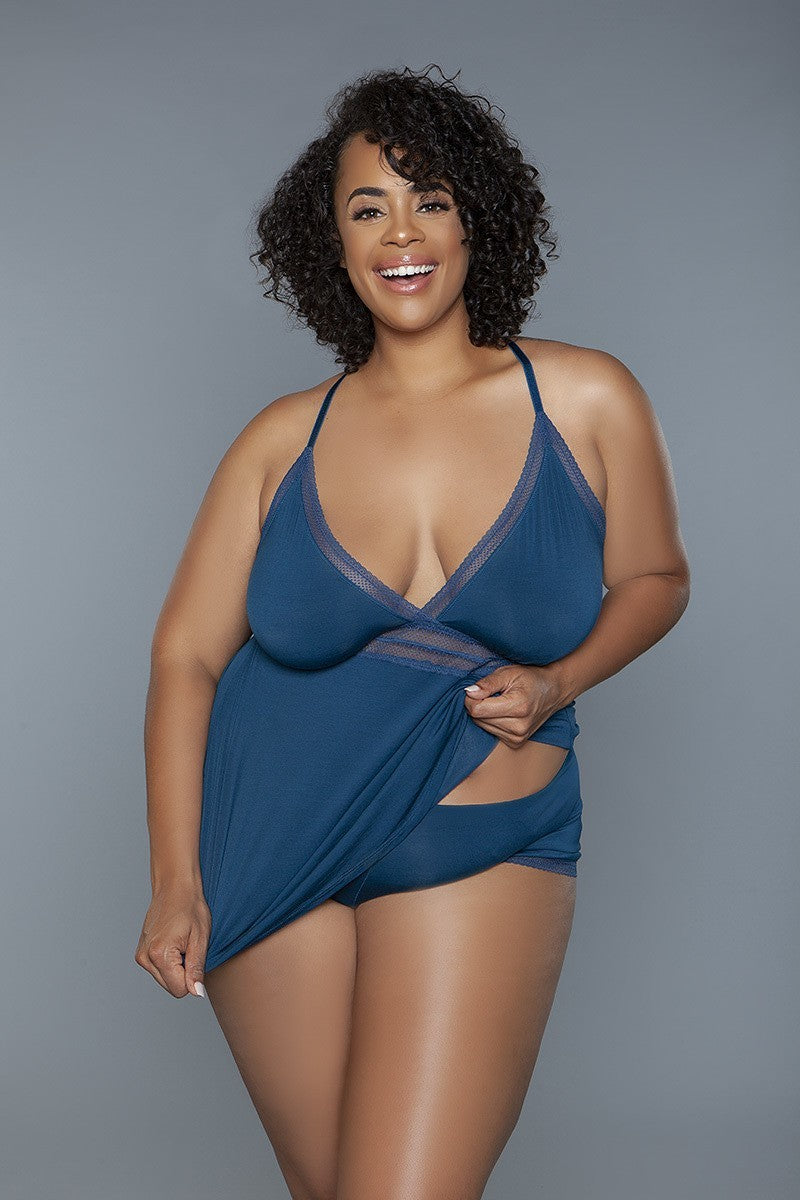 Royal Blue Wire-free Cami And Boyshort Set - Shopping Therapy 1XL Lingerie