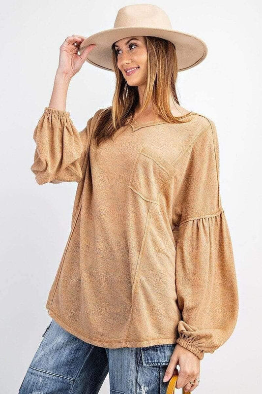 Beige Long Sleeve Hacci Sweater - Shopping Therapy, LLC Shirts & Tops