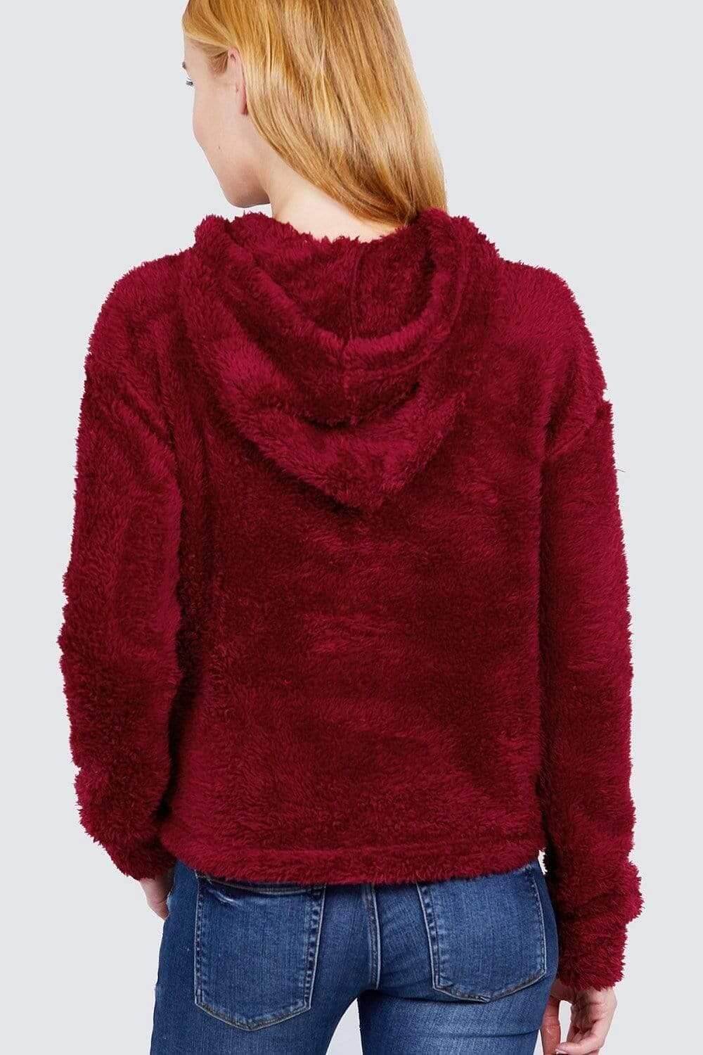 Burgundy Long Sleeve Faux Fur Sweater - Shopping Therapy, LLC Sweater