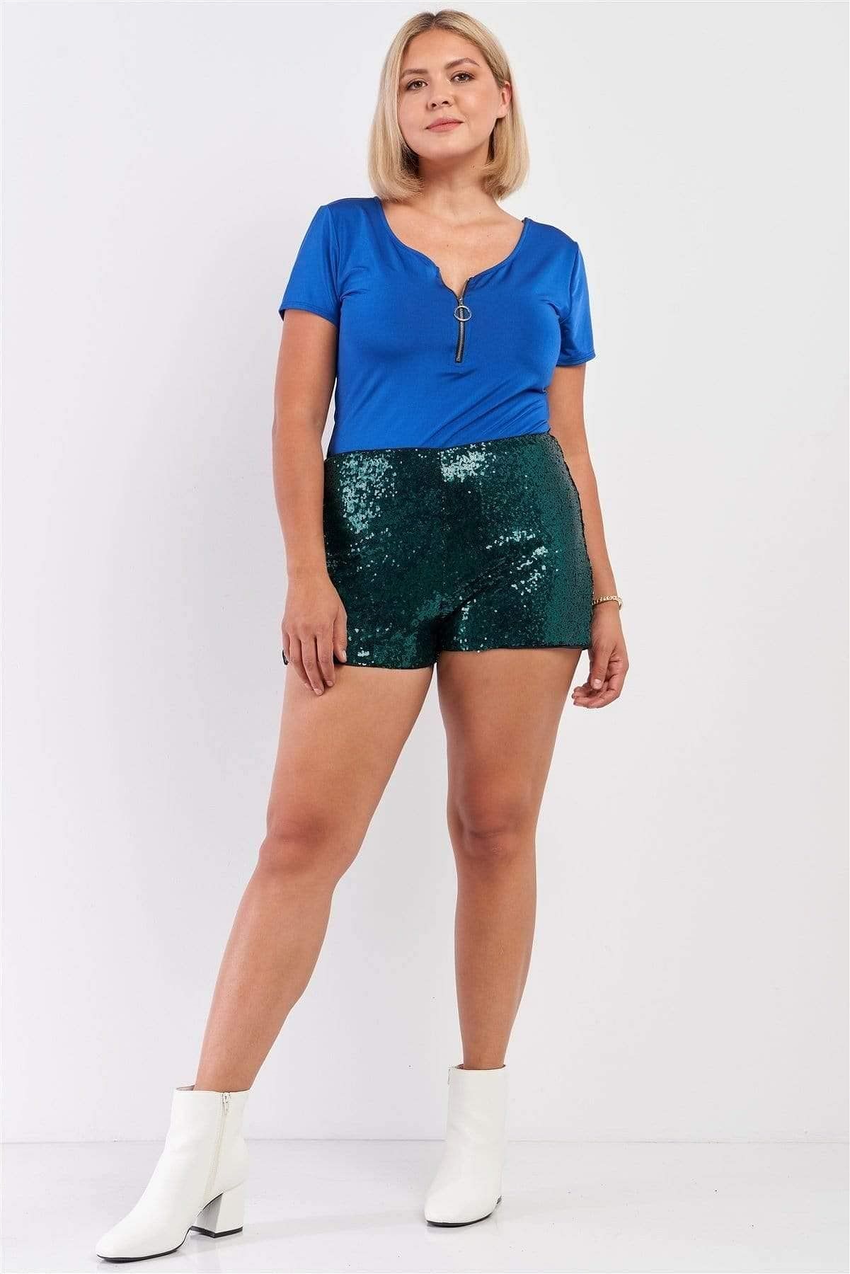 Hunter Green Plus Size High Waist Sequin Shorts - Shopping Therapy, LLC