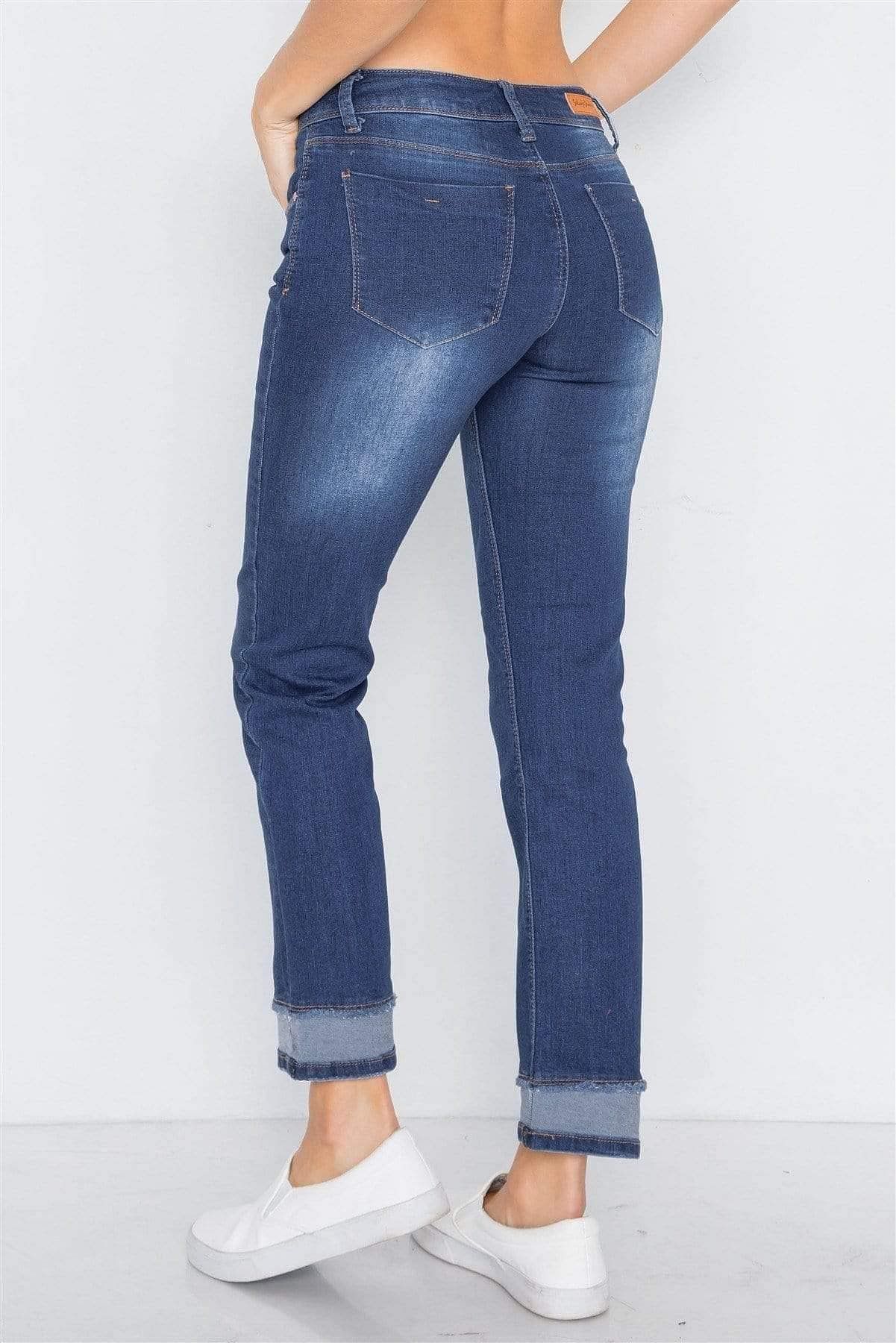 Medium Blue Mid-Rise Denim Jeans - Shopping Therapy, LLC jeans