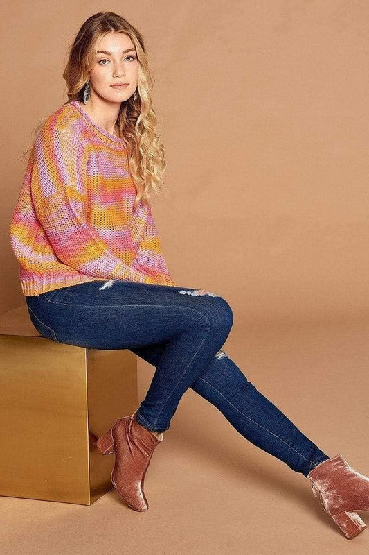 Multicolor Long Sleeve Striped Sweater - Shopping Therapy, LLC Sweater