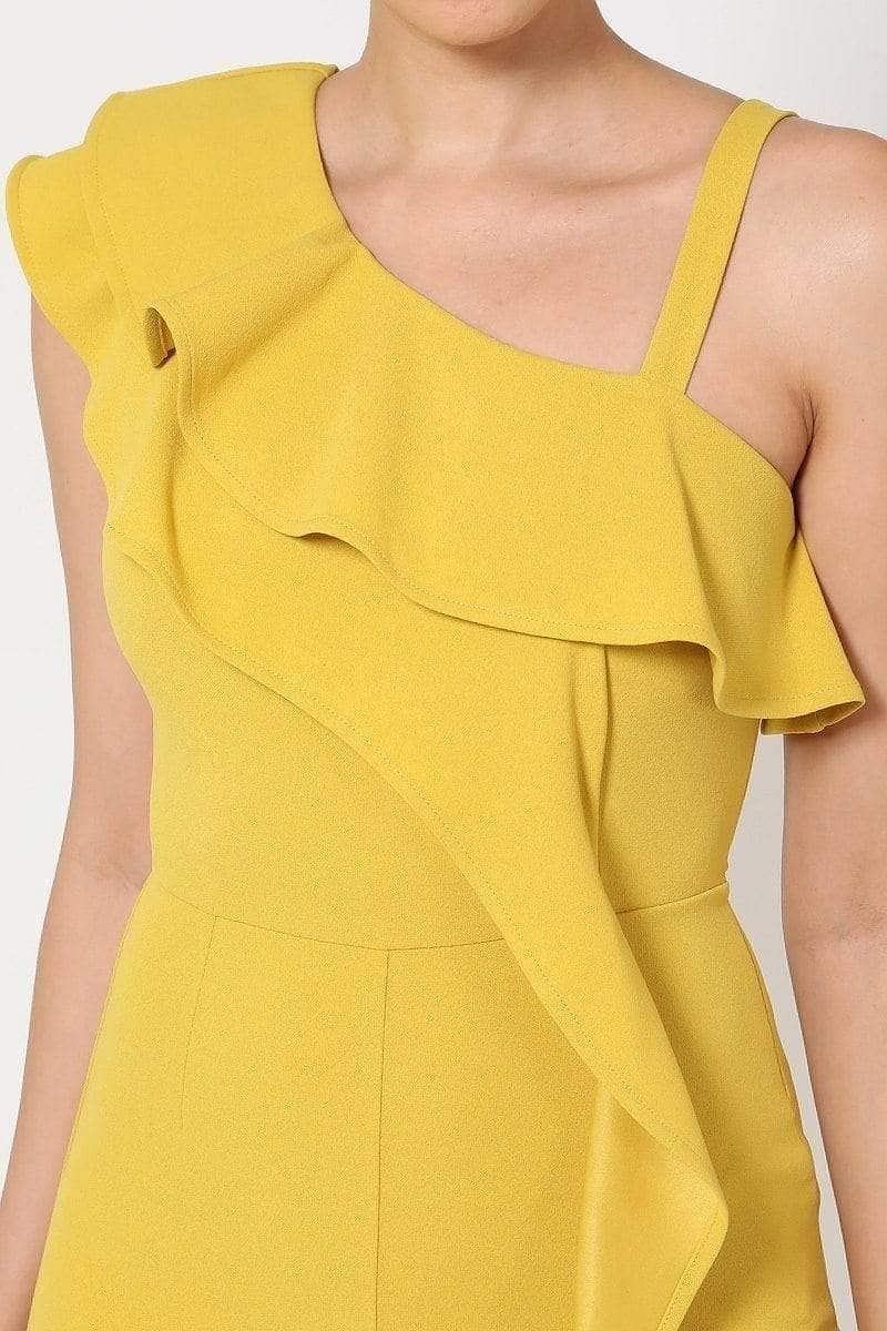 Mustard One Shoulder Ruffle Jumpsuit - Shopping Therapy Jumpsuit