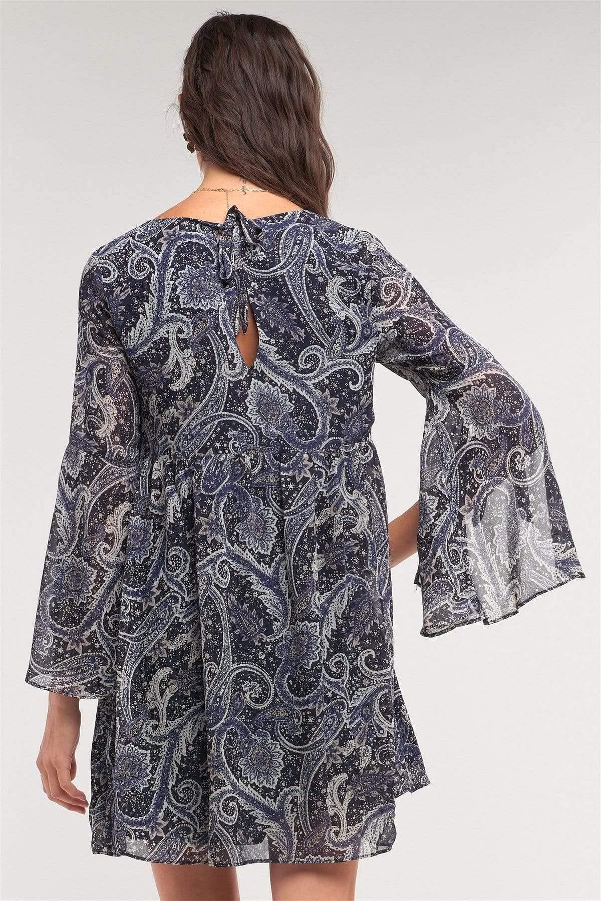 Paisley Print Long Sleeve Mini Dress - Shopping Therapy, LLC dress