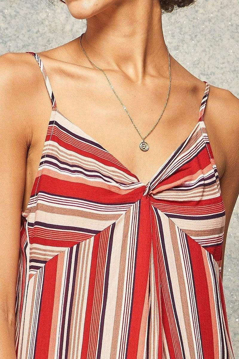 Red Spaghetti Strap V-Neck Stripe Top - Shopping Therapy, LLC Top