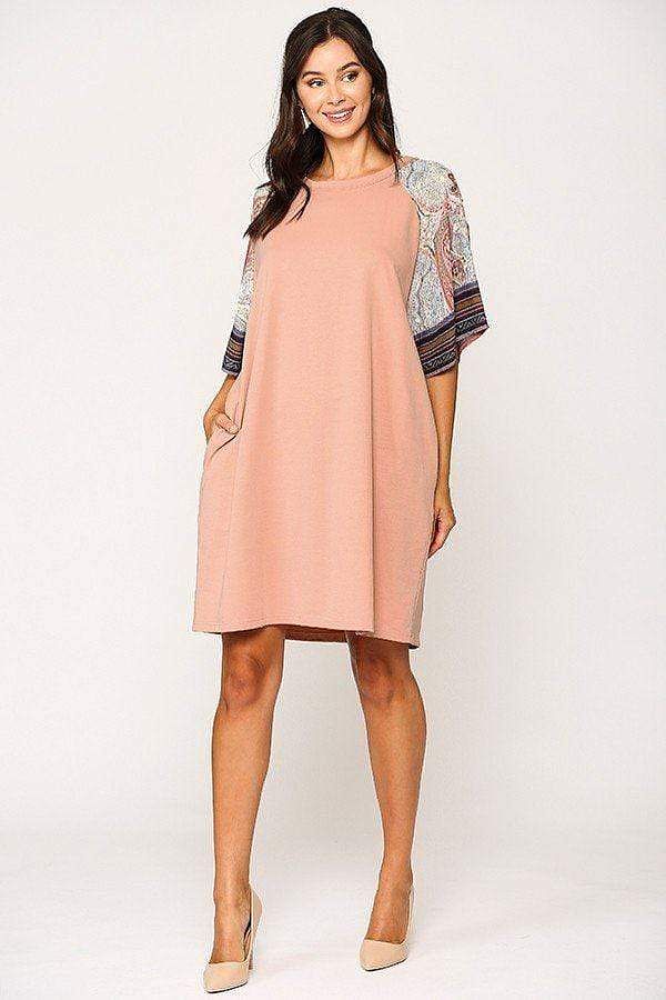 Salmon 3/4 Dolman Sleeve Mini Shift Dress - Shopping Therapy M Apparel & Accessories