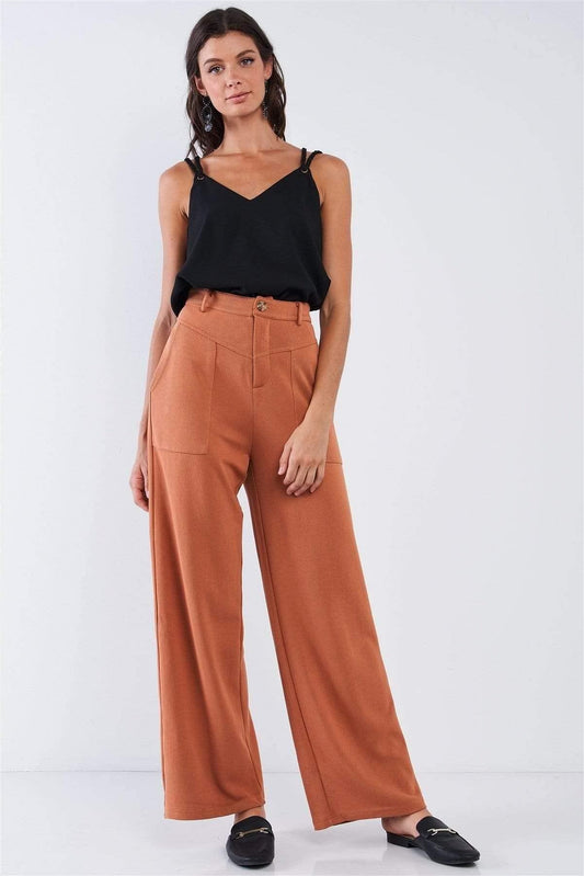 Orange High Waisted Wide Leg Pants - Shopping Therapy, LLC