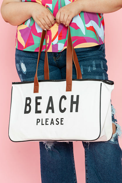 White Graphic Print Large Canvas Tote Bag - Spacious & Durable Summer Tote - Shopping Therapy, LLC Handbags