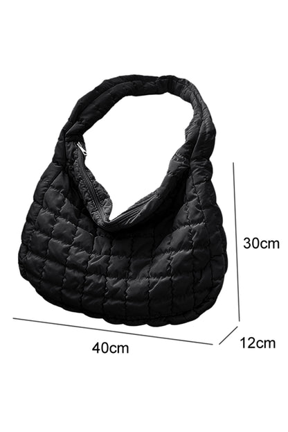 Large Black Quilted Zipper Shoulder Bag – Elegant and Spacious