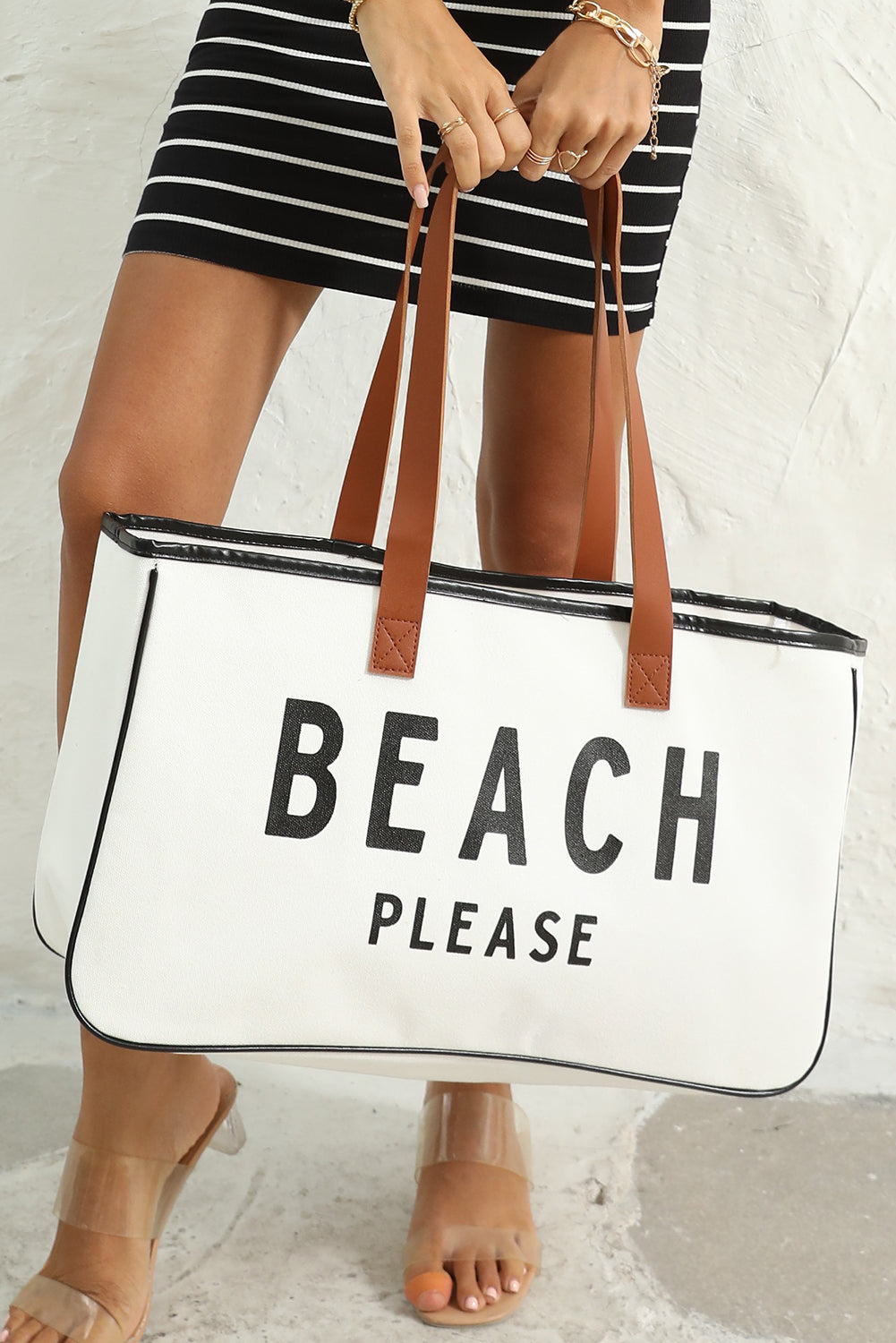 White Graphic Print Large Canvas Tote Bag - Spacious & Durable Summer Tote - Shopping Therapy, LLC Handbags