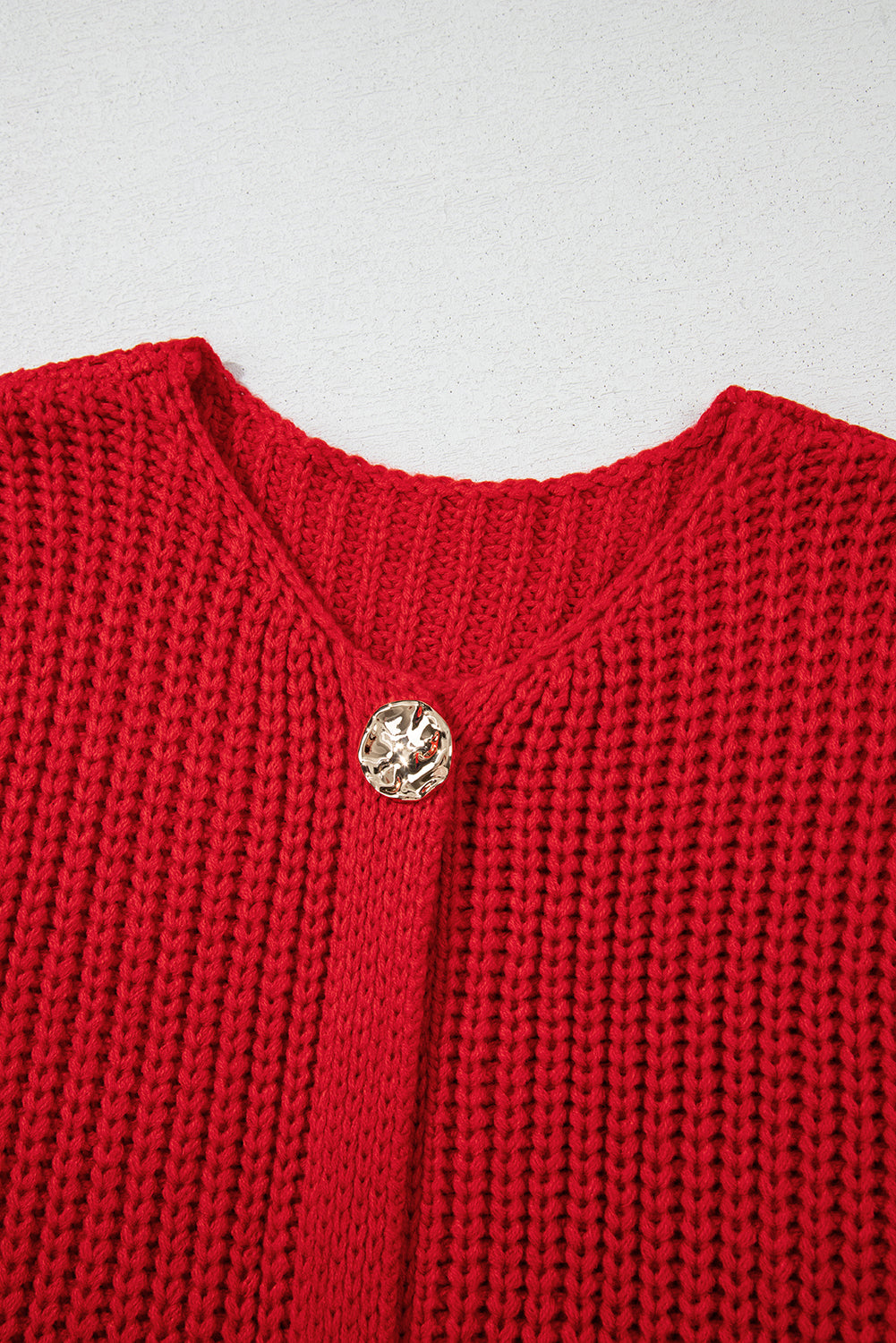 Fiery Red Textured Knit Sweater Vest with Side Pockets & Button Front