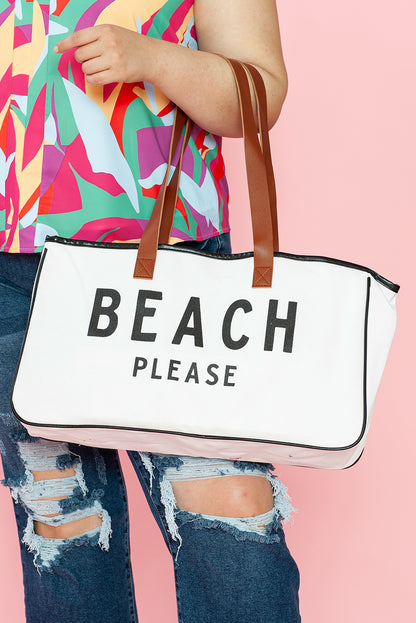 White Graphic Print Large Canvas Tote Bag - Spacious & Durable Summer Tote - Shopping Therapy, LLC Handbags