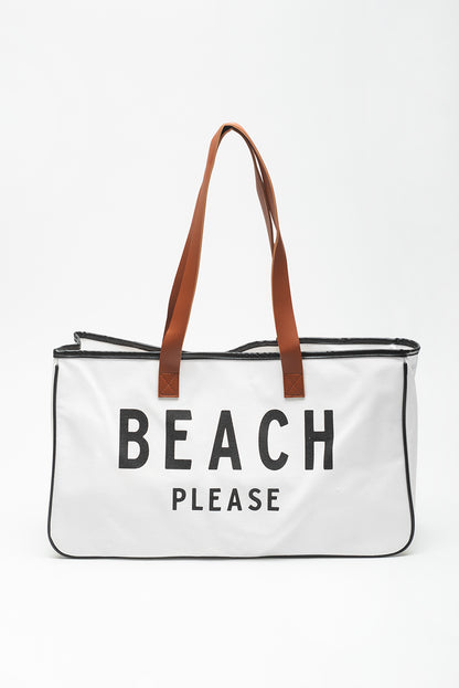 White Graphic Print Large Canvas Tote Bag - Spacious & Durable Summer Tote - Shopping Therapy, LLC Handbags