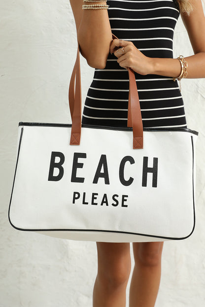 White Graphic Print Large Canvas Tote Bag - Spacious & Durable Summer Tote - Shopping Therapy, LLC Handbags