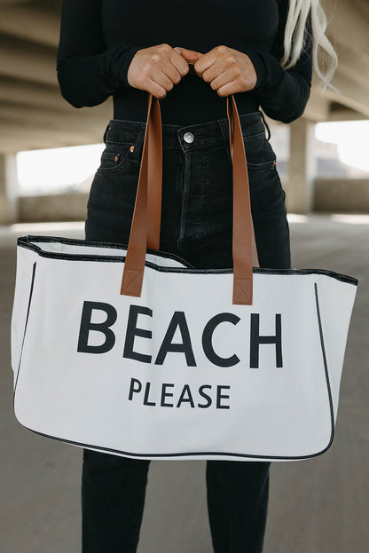 White Graphic Print Large Canvas Tote Bag - Spacious & Durable Summer Tote - Shopping Therapy, LLC Handbags