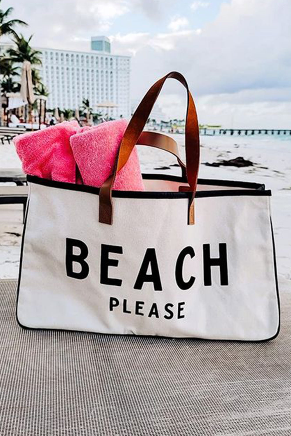 White Graphic Print Large Canvas Tote Bag - Spacious & Durable Summer Tote - Shopping Therapy, LLC Handbags