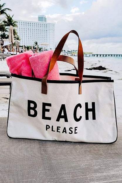 White Graphic Print Large Canvas Tote Bag - Spacious & Durable Summer Tote - Shopping Therapy, LLC Handbags