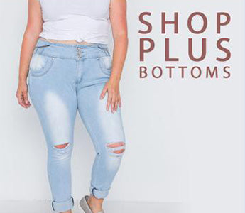 Banner featuring woman wearing plus size denim jeans