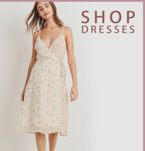 Banner featuring young woman wearing a spaghetti strap floral dress