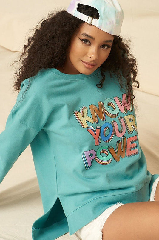 Jade French Terry Graphic Printed Sweatshirt-Know Your Power