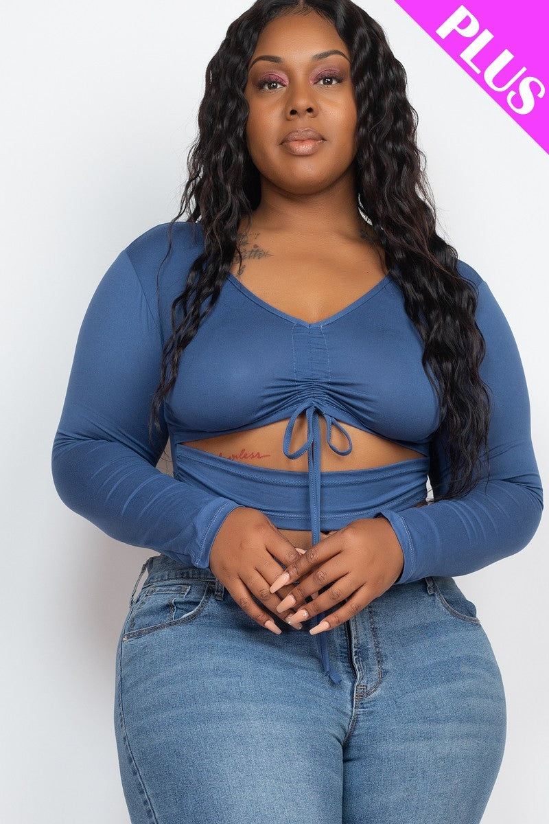 Blue Haze Plus Size Ruched Cutout Crop Top-Trend & Comfy - Shopping Therapy, LLC Crop tops