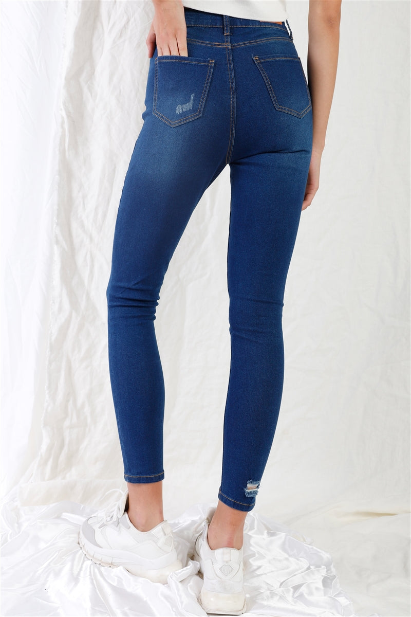Dark Blue High-waisted Skinny Denim Jeans